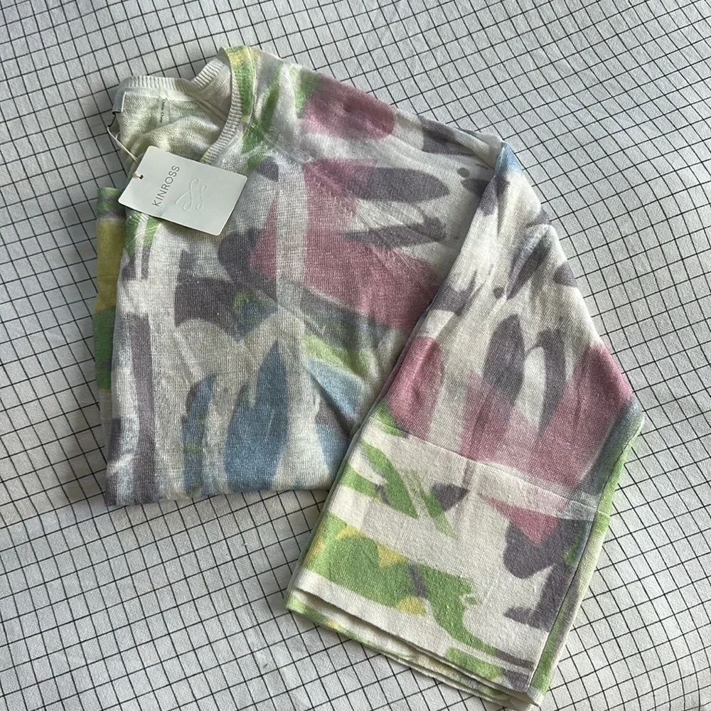 NWT Kinross‎ Multicolor Abstract Linen Sweater